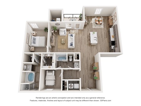 Floor plan for 2 beds, 2 baths, 1197 sqft